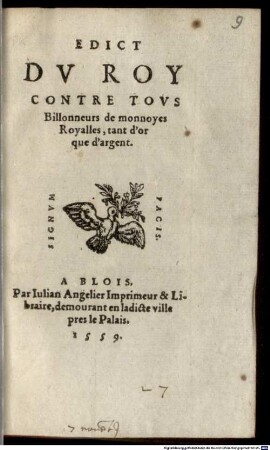 Edict du roy contre tous Billonneurs de monnoyes royalles