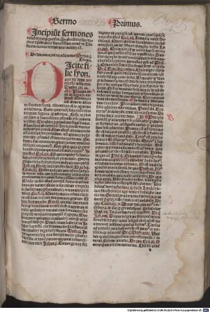 [Incipiu[n]t sermones notabiles atq[ue] p[er]utiles. q[ui]b[us] ab editore suo doctore [et] p[rae]dicatore famosissimo nome[n] vt Thesaurus nouus intitulentur inditu[m] est], [1]. [Sermones de tempore]