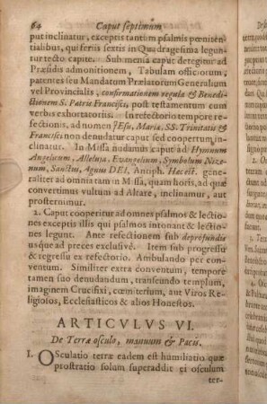 Articvlvs VI. De Terrae osculo, manum & Pacis.
