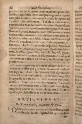 Articvlvs VI. De Terrae osculo, manum & Pacis.