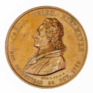 Medaille auf den Chemiker Karl Friedrich KielmeyerMediziner und Naturforscher Carl Friedrich Kielmeyer, gewidmet von der Versammlung deutscher Naturforscher in Stuttgart