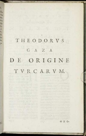 Theodorus Gaza De Origine Turcarum