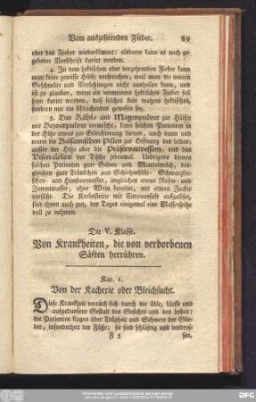 Die V. Klasse. Von Krankheiten, die von verdorbenen Säften herrühren.