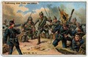 Sammelbild "Erstürmung eines Forts von Lüttich" der Serie " Der Weltkrieg 1914" (Serie 796, Nr. 5)