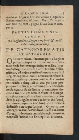 Liber I. (Cui respndent Isagoge Porphyrij, & Arist. Liber Categoriarum.) De Categorematis Et Categoriis.