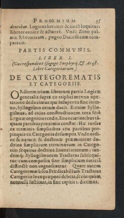 Liber I. (Cui respndent Isagoge Porphyrij, & Arist. Liber Categoriarum.) De Categorematis Et Categoriis.