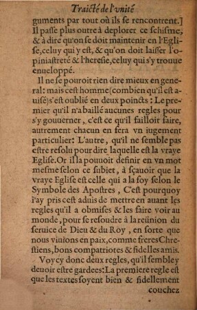 Traicte de l'unité de la foy, et de l'eglise