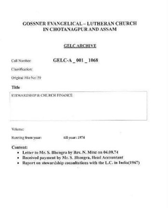 STEWARDSHIP & CHURCH FINANCE