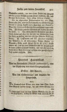 Viertes Hauptstück. Von der Lungensucht (Phthisis pulmonalis), oder der Abzehrung von einem Lungengeschwür.