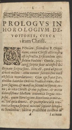 Prologus In Horologium Devotionis, Circa vitam Christi.