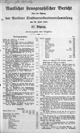 Sitzung 27., 25. Juni 1925