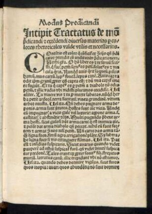 Incipit Tractatus de modus praedicandi et extendendi diversas materias per colores rhetoricales valde utilis et neccessarius.
