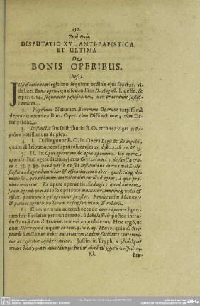 Disputatio XVI. Anti-Papistica De Bonis Operibus
