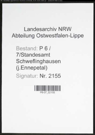 Heiratsregister Standesamt Schweflinghausen