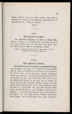 99-100, LXV.-LXVI. 1562, August 21 (Laibach)