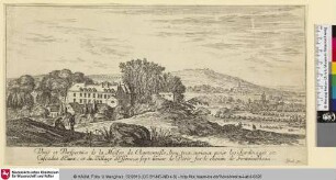 Veuë et Perspectiue de la Maison de Chantemesle, lieu tres-curieux pour les Jardinages et Cascades d'Eaux, et du Village d'Essône, a sept lieües de Paris sur le chemin de Fontainebleau