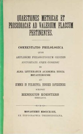 Quaestiones metricae et prosodicae ad Valerium Flaccum pertinentes