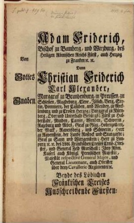 Münz-Patent des Fränkischen Creißes : dd. 4. Febr. 1773
