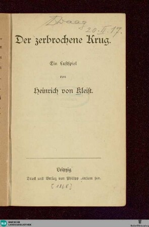 Der zerbrochene Krug : ein Lustspiel