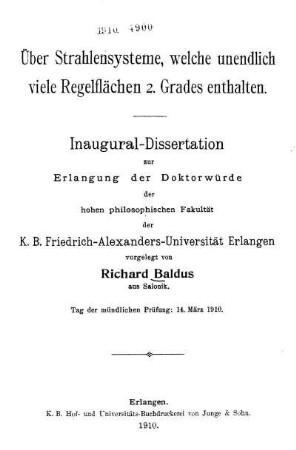 Über Strahlensysteme, welche unendlich viele Regelflächen 2. Grades enthalten
