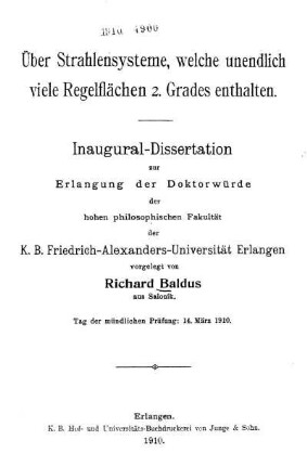 Über Strahlensysteme, welche unendlich viele Regelflächen 2. Grades enthalten