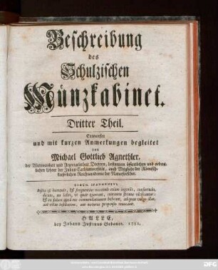 Theil 3: Beschreibung des Schulzischen Münzkabinet