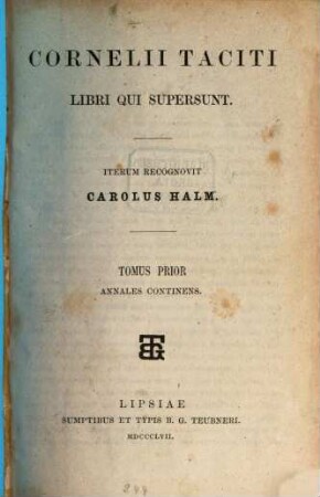 Cornelii Taciti Libri qui supersunt, 1. Annales continens