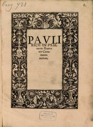 Pavli Ricii In Psalmum Beatus uir Commentariolum