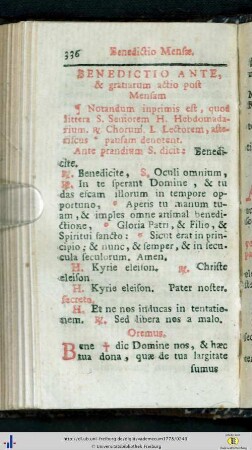 Benedictio ante, [et] post gratiarum actio post Mensam.