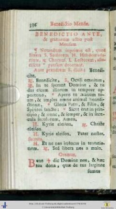 Benedictio ante, [et] post gratiarum actio post Mensam.
