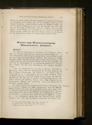 Wasser und Wasserversorung, Mineralwasser, Abwässer.