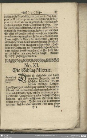 No. XI. Die Schlag-Mixtur