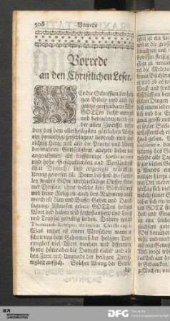 Vorrede an den Christlichen Leser.