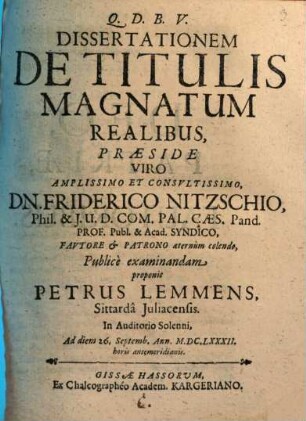 Dissertatio De Titulis Magnatum Realibus