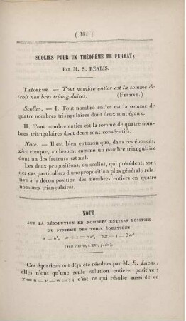 Scolies pour un théorème de fermat.