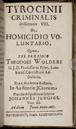Dissertatio VIII. De Homicidio Voluntario