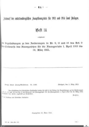 Hauptfinanzetat 1913-1914, Heft 1A
