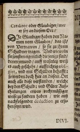 Creditor oder Glaubiger, wer er sey an diesem Ort.