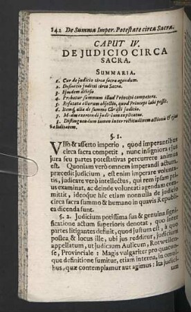 Caput IV. De judicio circa sacra.