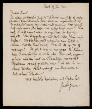 Brief von Jacob Grimm an Ludwig Döderlein