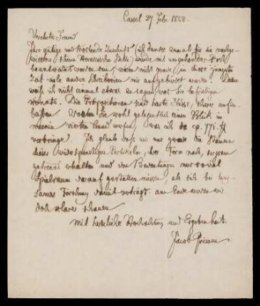 Brief von Jacob Grimm an Ludwig Döderlein
