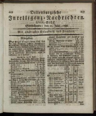 XXiX. Stück. Sonnabends: den 22. Julii, 1786.
