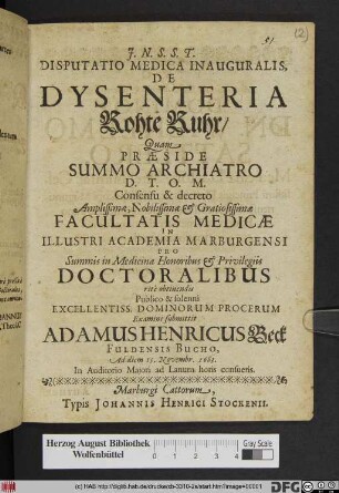 Disputatio Medica Inauguralis De Dysenteria