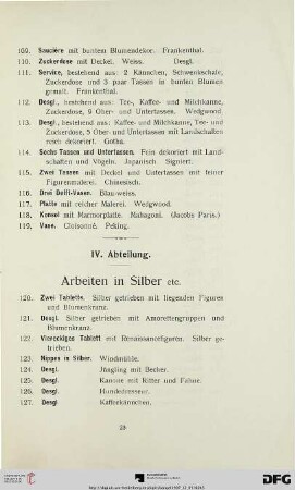 IV. Arbeiten in Silber etc. (Nr. 120-246)