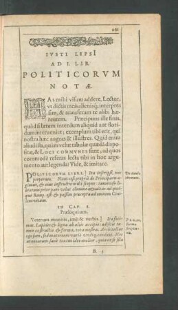 Iusti Lipsii Ad I. Lib. Politicorum Notae.