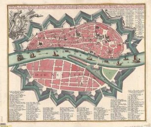Stadtplan von Bremen, kolor. Kupferst., nach 1737 : Brema, S. Rom. Imp. Civitas libera, cum primariis aedificiis, plateis foris templis = Grundriß des H. R. Reichs freyen Stadt Bremen, mit den vornehmsten Gebäuden, Kirchen, Straßen u. Märckte / ichnographice delineata a Matthaeo Seuttero, Geogr. Caesareo. - Aug. Vind. , [nach 1737]. - 1 Kt. : kolor. Kupferstich ; 58 x 48 cm