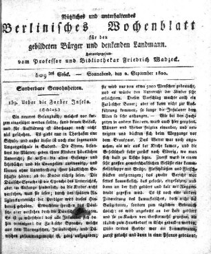 609tes Stueck, Sonnabend, den 2. September 1820