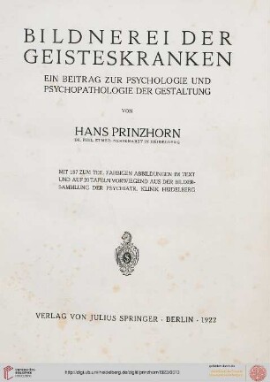 Bildnerei der Geisteskranken : ein Beitrag zur Psychologie und Psychopathologie der Gestaltung