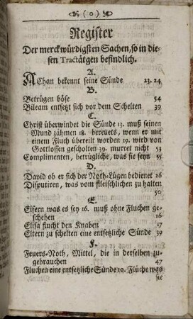 Register Der merckwürdigsten Sachen, so in diesen Tractätgen befindlich.