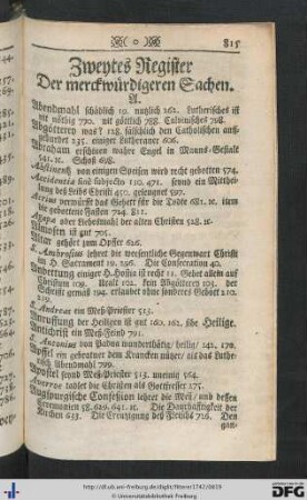 Zweytes Register Der merckwürdigeren Sachen.